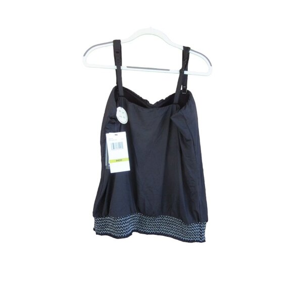 Coco Reef Grace Tankini Top Black Silver Trim 44DD NWT Shelf Bra Sporty Summer - Picture 3 of 10